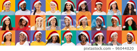 Collection of happy multiethnic people enjoying xmas party, collage 96044820