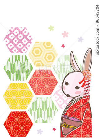 2023 New Year's card Rabbit in Japanese clothes with Japanese pattern 2023 New Year's card Rabbit in Japanese clothes with Japanese pattern 96045204