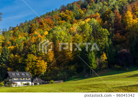 Autumn landscape with small house and colorful trees near Graz, Styria region, Austria Autumn landscape with small house and colorful trees near Graz, Styria region, Austria 96045342