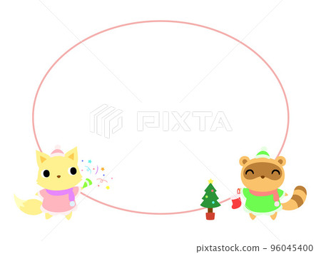 聖誕圓框狐狸和浣熊 聖誕圓框狐狸和浣熊 96045400