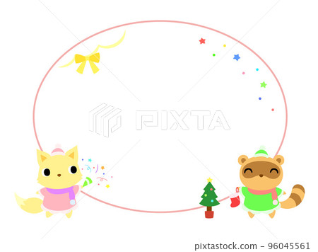 Christmas round frame (with decoration) Fox and raccoon dog Christmas round frame (with decoration) Fox and raccoon dog 96045561