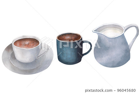Isolated watercolor illustration coffee in a white porcelain cups. 96045680