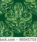 Seamless green damask pattern. Rich ornament with foliage texture old Damascus style ornament for wallpapers, textile, packaging, design of luxury products 96045758