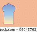 Card with shape of windows or gates. Background with arabic door silhouette for Ramadan Kareem banner and invitations. Luxury label template. Arabic traditional architecture. Place for text 96045762