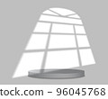 Window Shadow overlay effect and rack. Transparent soft light from window on pedestal. Realistic lightning on background. Frame shadows for natural effects. Blank scene for design 96045768