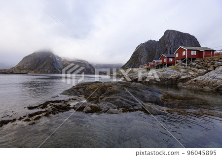 Rural view of Reine in winter, Lofoten islands, Norway. 96045895