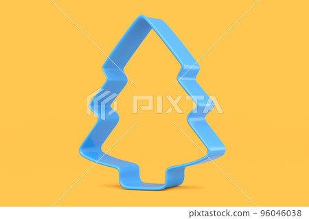 Metal cookie cutters for homemade Christmas biscuit on a yellow background. 96046038