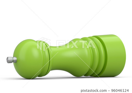 Salt or pepper wooden mill filled with peppercorns on white background. 96046124