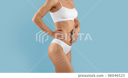 Body Sculpting. Slim Female In Underwear With Lifting Up Lines On Figure Body Sculpting. Slim Female In Underwear With Lifting Up Lines On Figure 96046525