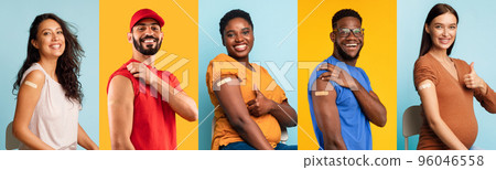 International group of millennial people got vaccinated, collage 96046558