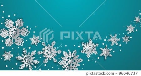 Christmas background with volume paper snowflakes 96046737