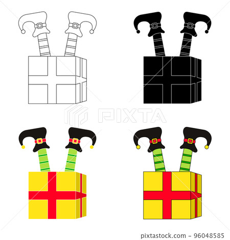 Set of Elf feet with gift box in flat style isolated 96048585