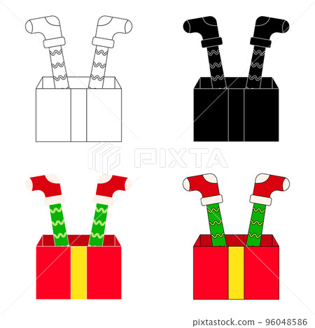 Set of Elf feet with gift box in flat style isolated 96048586