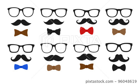 Set of Mustache, Bow Tie, and Glasses in flat style isolated Set of Mustache, Bow Tie, and Glasses in flat style isolated 96048619