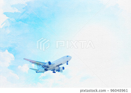 [Watercolor painting] Aircraft at Nagoya Airport, Aichi Prefecture 96048961