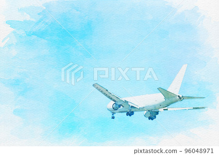 [水彩畫]愛知縣名古屋機場的飛機 96048971