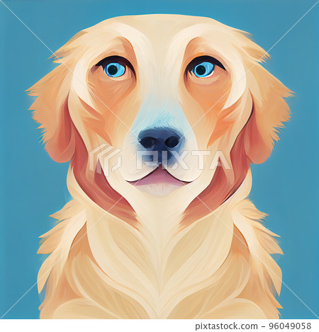 Digital portrait of a golden retriever. Surprised muzzle of a red dog. Digital illustration. 96049058