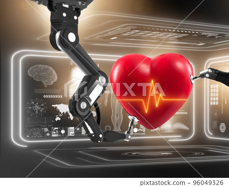 Robot performing surgery on heart Robot performing surgery on heart 96049326