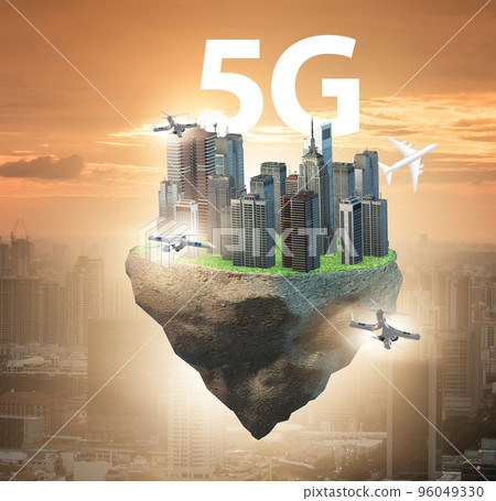 Concept of 5g technology with floating island 96049330