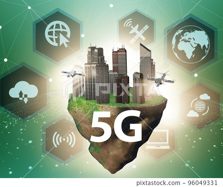 Concept of 5g technology with floating island 96049331