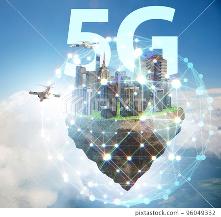 Concept of 5g technology with floating island 96049332