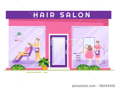 Hair Salon with Hairdresser, Haircut, Haircare and Hairstyle in Beauty Salon or Barber in Flat Cartoon Hand Drawn Templates Illustration Hair Salon with Hairdresser, Haircut, Haircare and Hairstyle in Beauty Salon or Barber in Flat Cartoon Hand Drawn Templates Illustration 96049360