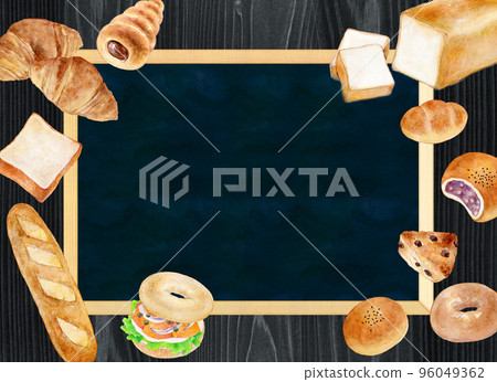 Freshly baked bread frame watercolor illustration 96049362