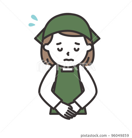 Illustration of a young woman in an apron who bows and apologizes 96049859