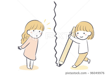 A sense of distance with others, an image illustration of a boundary line A sense of distance with others, an image illustration of a boundary line 96049976