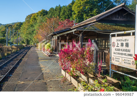 Kamigamibai station platform view Watarase Keikoku Railway autumn season Kamigamibai station platform view Watarase Keikoku Railway autumn season 96049987