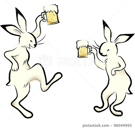 Rabbit toasting with beer (chouju caricature... - Stock Illustration ...