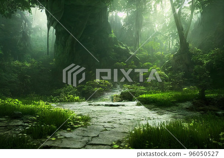 森林春天幻想陽光透過樹葉過濾女孩插畫神秘仙女 96050527