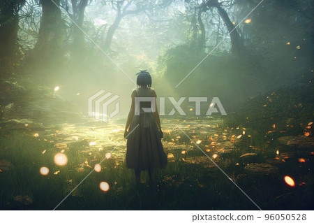 森林春天幻想陽光透過樹葉過濾女孩插畫神秘仙女 森林春天幻想陽光透過樹葉過濾女孩插畫神秘仙女 96050528