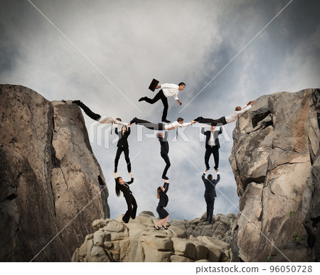 Teamwork concept with running businessman with bag 96050728