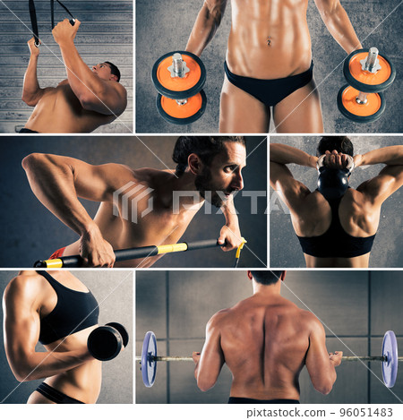 Collage fitness workout 96051483