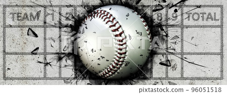 3d illustration of baseball ball stuck in scoreboard 96051518