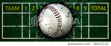 3d illustration of baseball ball stuck in scoreboard 96051519