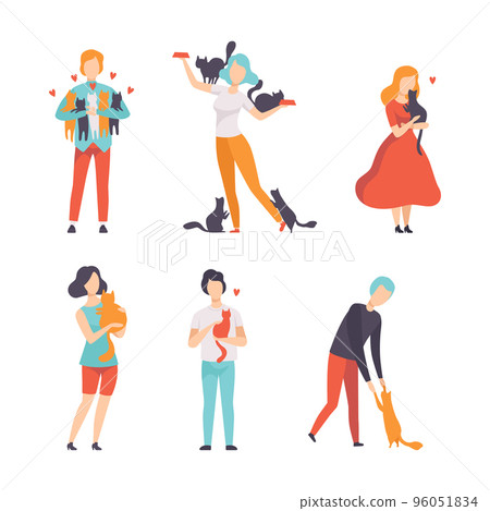 People Cat Lover as Pet Owners Playing and Caring of Their Domestic Animal Vector Set People Cat Lover as Pet Owners Playing and Caring of Their Domestic Animal Vector Set 96051834