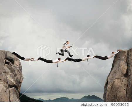 Business men support bridge Business men support bridge 96053025