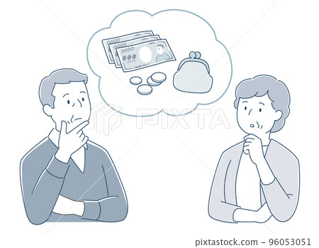 Illustration of an elderly couple worried about money Illustration of an elderly couple worried about money 96053051