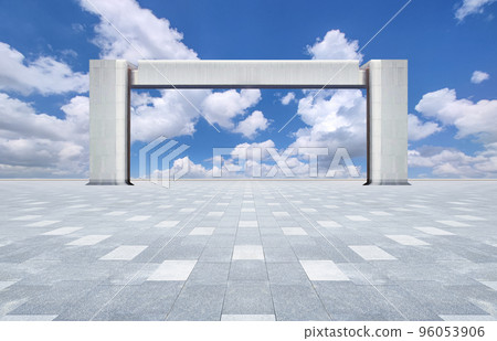 Unmanned brick square and marble frame buildings under blue sky Unmanned brick square and marble frame buildings under blue sky 96053906