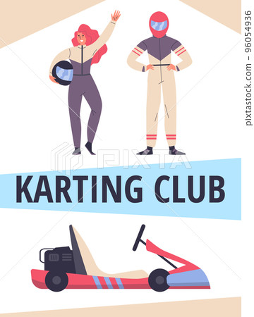 Karting club advertising banner or poster design flat vector illustration. 96054936