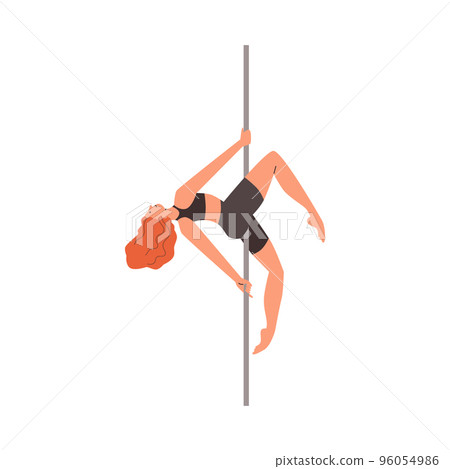 Woman exercising on pylon, pole dancer performing - flat vector illustration isolated on white background. 96054986