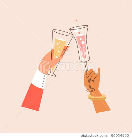 Hands clinking glasses with alcoholic drinks flat vector illustration isolated. 96054990