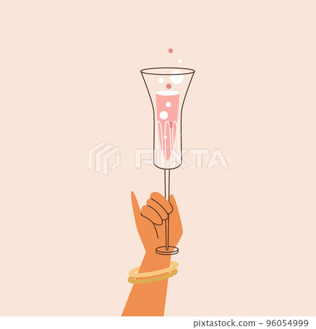 Hand holding glass with alcohol drink or champagne, flat vector isolated. 96054999