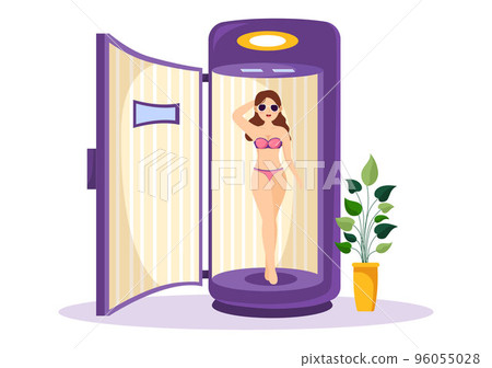 Tanning Bed Procedure to Get Exotic Skin with Modern Technology at the Spa Salon Solarium in Flat Cartoon Hand Drawn Templates Illustration 96055028