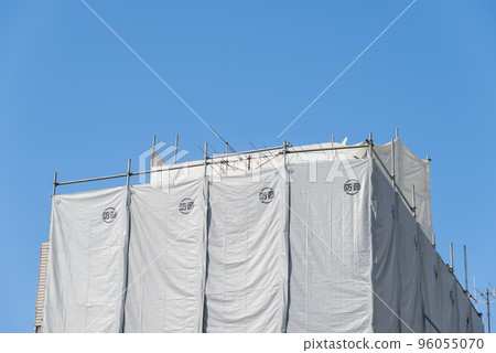 Blue sky and soundproof sheet for demolition work Blue sky and soundproof sheet for demolition work 96055070