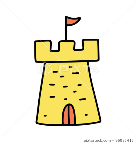 Medieval castle tower building. Hand drawn Doodle illustration isolated on white background Medieval castle tower building. Hand drawn Doodle illustration isolated on white background 96055415