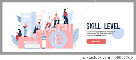 Skill level growth concept for website banner cartoon flat vector illustration. 96055709