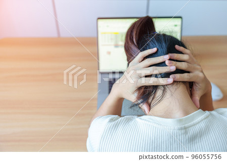 Woman having Neck and Shoulder pain during work long time on workplace. due to fibromyalgia, rheumatism, Scapular pain, office syndrome and ergonomic concept Woman having Neck and Shoulder pain during work long time on workplace. due to fibromyalgia, rheumatism, Scapular pain, office syndrome and ergonomic concept 96055756